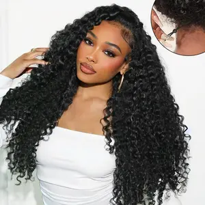 [Drawstring Glueless Wig] Deep Wave 13x6 13x4 Glueless Wigs Human Hair Pre Plucked Pre Cut HD Lace 180% Density Deep Wave Lace Front Wigs Human Hair Curly Wear and Go Drawstring Wig for Women Beginner Friendly
