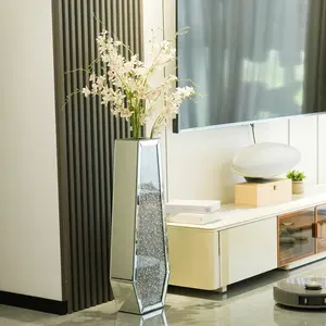 Diamond Mirror Vase - Modern Crystal Decorative Glass Vase for Living Room, Office, Corner, Hallway, Home Decor