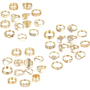 Sanfenly 40 Pcs Knuckle Ring for Women Vintage Stackable Midi Finger Rings Fashion Gold Thumb Joint Knuckle Rings Set Boho Jewelry