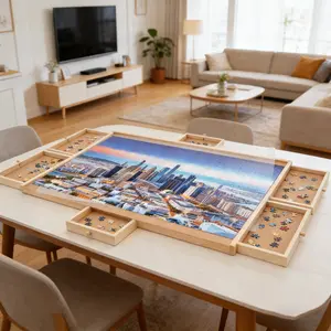 1500Piece Wooden Jigsaw Puzzle Board -6 Drawers, Rotating Puzzle Table | 27” X 35” Jigsaw Puzzle Table | Cover Included - for Adults and Kids