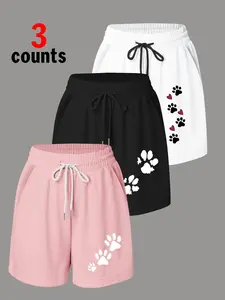 Women's Cross Print French Terry Shorts, Casual Comfy Breathable Shorts for Daily Wear, Ladies Bottoms for All Seasons