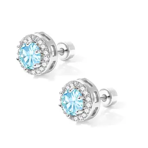 Men's Stud Earrings, Boxed Full-Diamond Sparkling Titanium Steel Flat-Bottom Earrings, Ear-Friendly, High-End Versatile Fashion Costume Jewelry