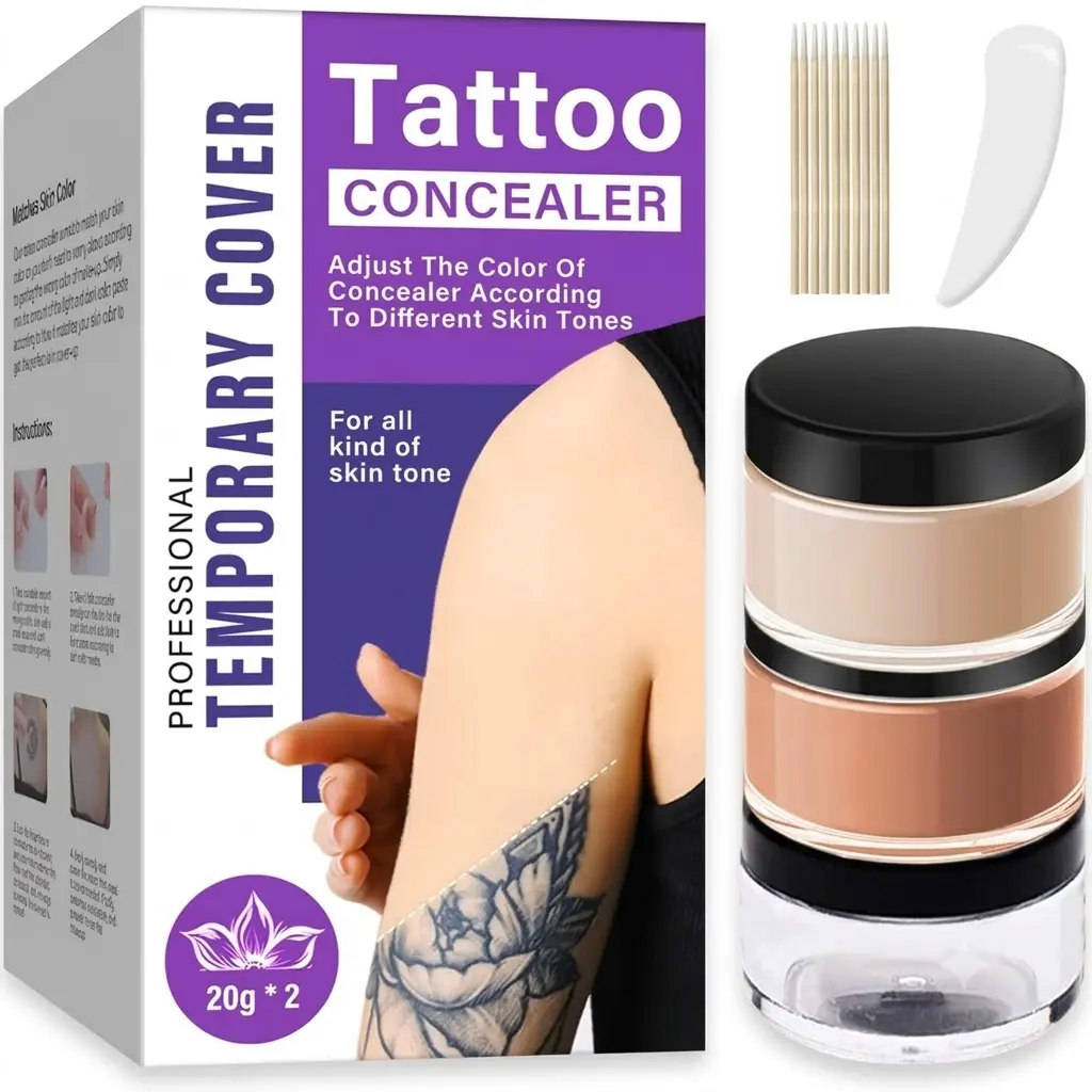 Professional Grade Tattoo Concealer Makeup - Adjustable Shade with Light-Dark Pastes, Waterproof, Long-Lasting Flawless Cosmetic Coverage - For Tattoos, Scars - 20g x 2, All Skin Tones