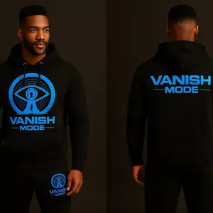 Vanish Mode Black and Blue Hoodie Set with Front and Back Logo Design for Men
