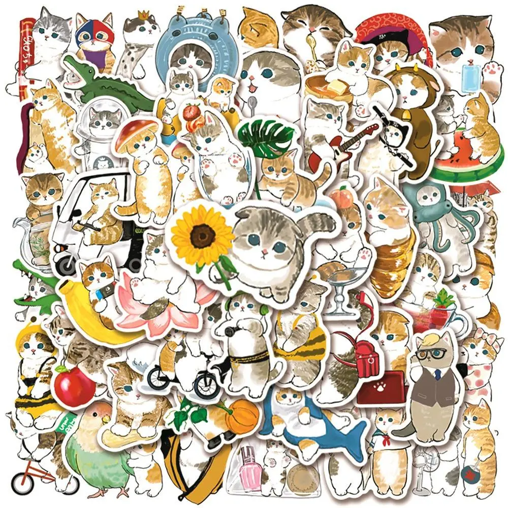 DIY Cute Cartoon Cat Series Pattern Decorative Sticker, 50pcs Sticker Packs Waterproof Graffiti Decals, Multipurpose DIY Self Adhesive Decorative Stickers, Funny Stickers, Diy Crafts Stickers