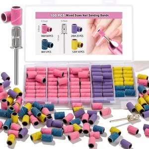 Nail Drill Sanding Bands 100Pcs – Mixed Grit 80/120/180/240 Fine Nail File Bands for Acrylic Gel Nails, Manicure & Pedicure Nail Tech Tools
