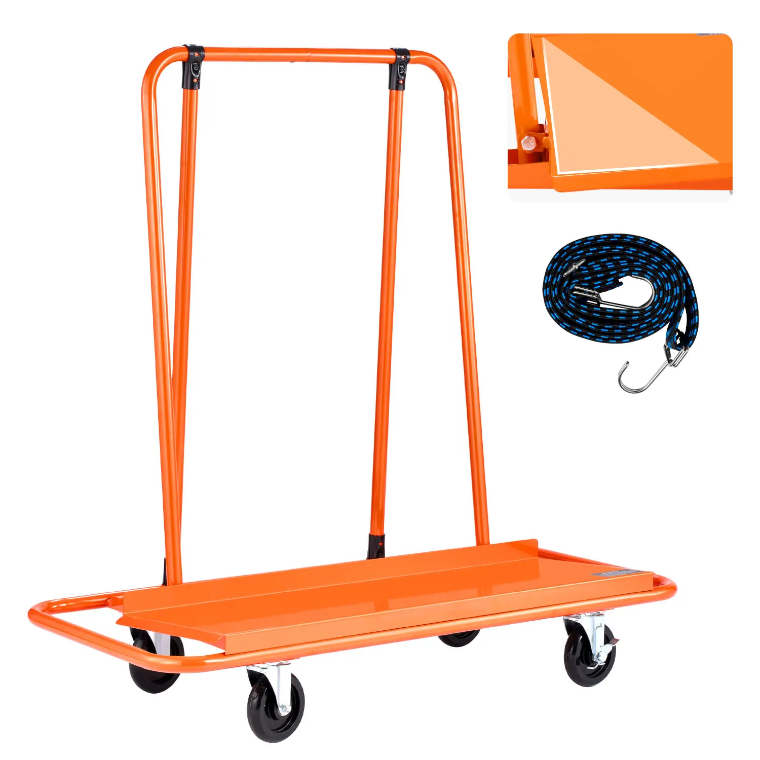 【Summerfinds】VEVOR Drywall Cart Dolly 1800 lbs Load Capacity Steel Panel Dolly with 4 Swivel Casters Durable Long-lasting Panel Truck Cart with Tie-Down Strap for Plywood Plasterboard Glass Orange, High-Carbon Steel Carts