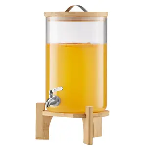 fathersdaygift VEVOR Beverage Dispenser, 2.2 Gallon Drink Dispensers for Parties, Glass Juice Dispenser with Wood Stand, Stainless Steel Spigot, Iced Tea Lemonade Juice Water Dispensers for Parties
