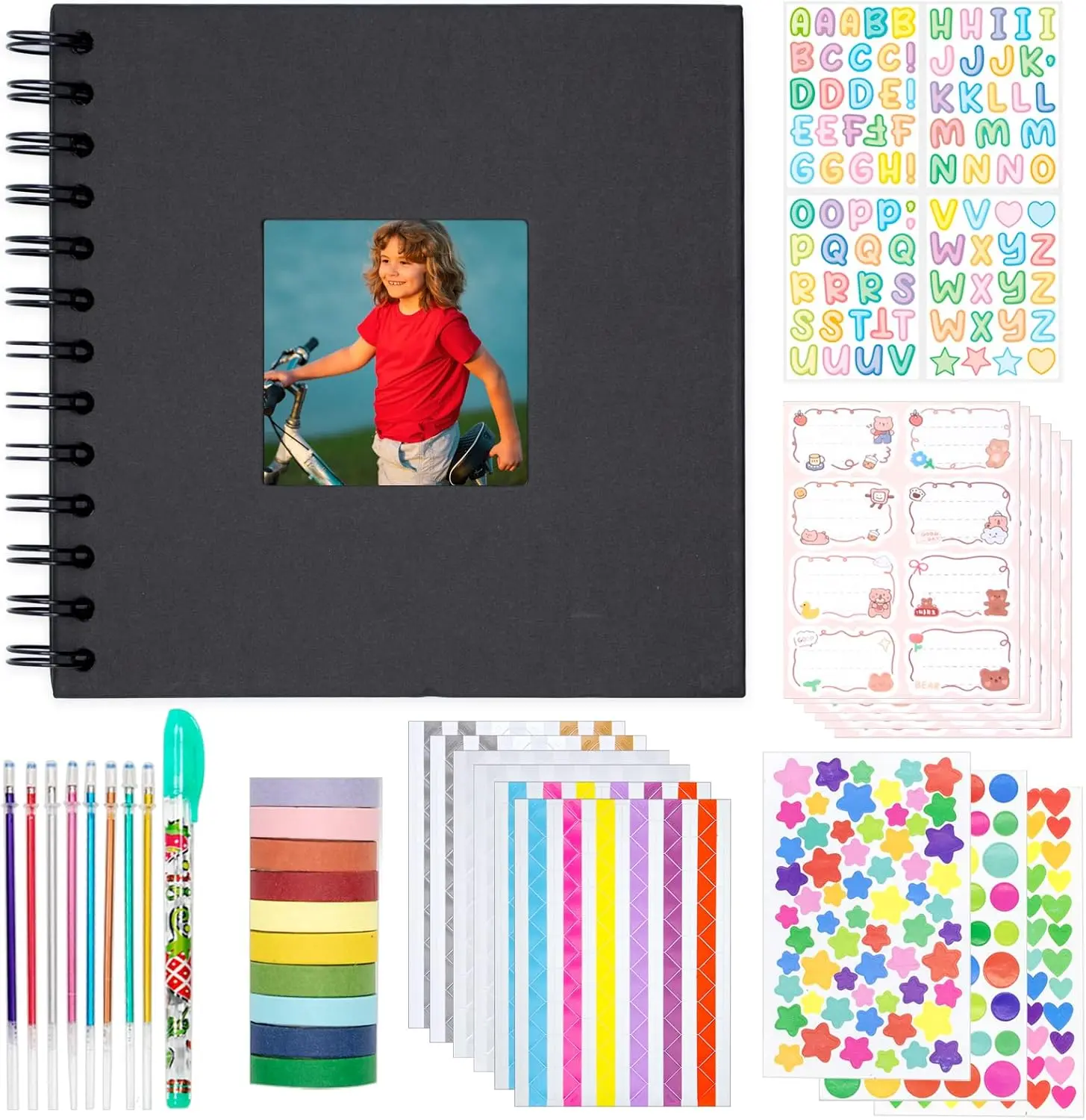 Scrapbook Photo Album Hard Cover DIY Photo Album for  Instant Camera Print Paper with DIY Accessories (Black)