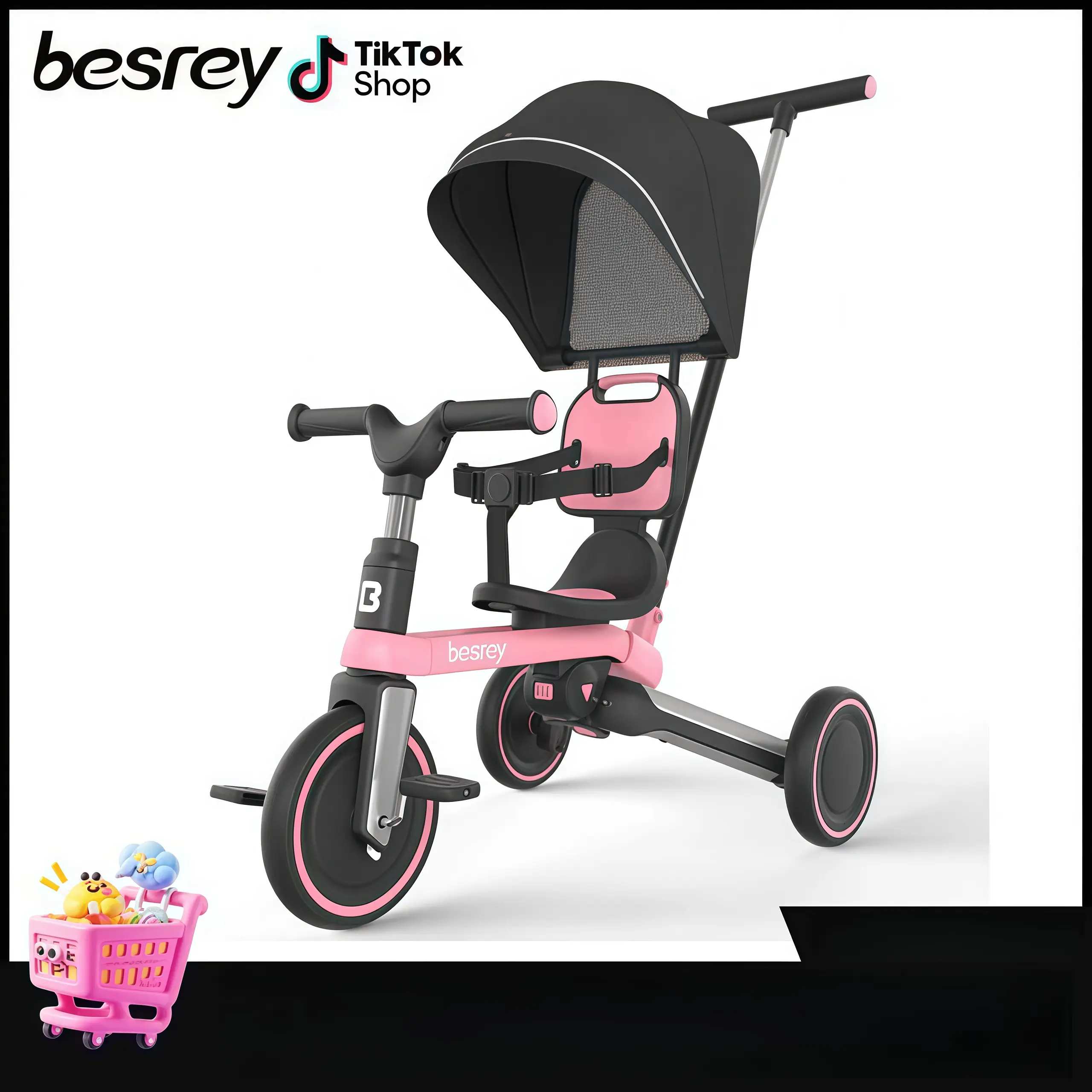 besrey 5-in-1 Convertible Toddler Tricycle, Aluminum Alloy Folding Balance Bike that Grows with Them, Kid Trike with Parent Push Handle and Removable Canopy, Trike Bike, Kid Tricycle, Unisex, Aluminium Alloy, Balance Bike Mode