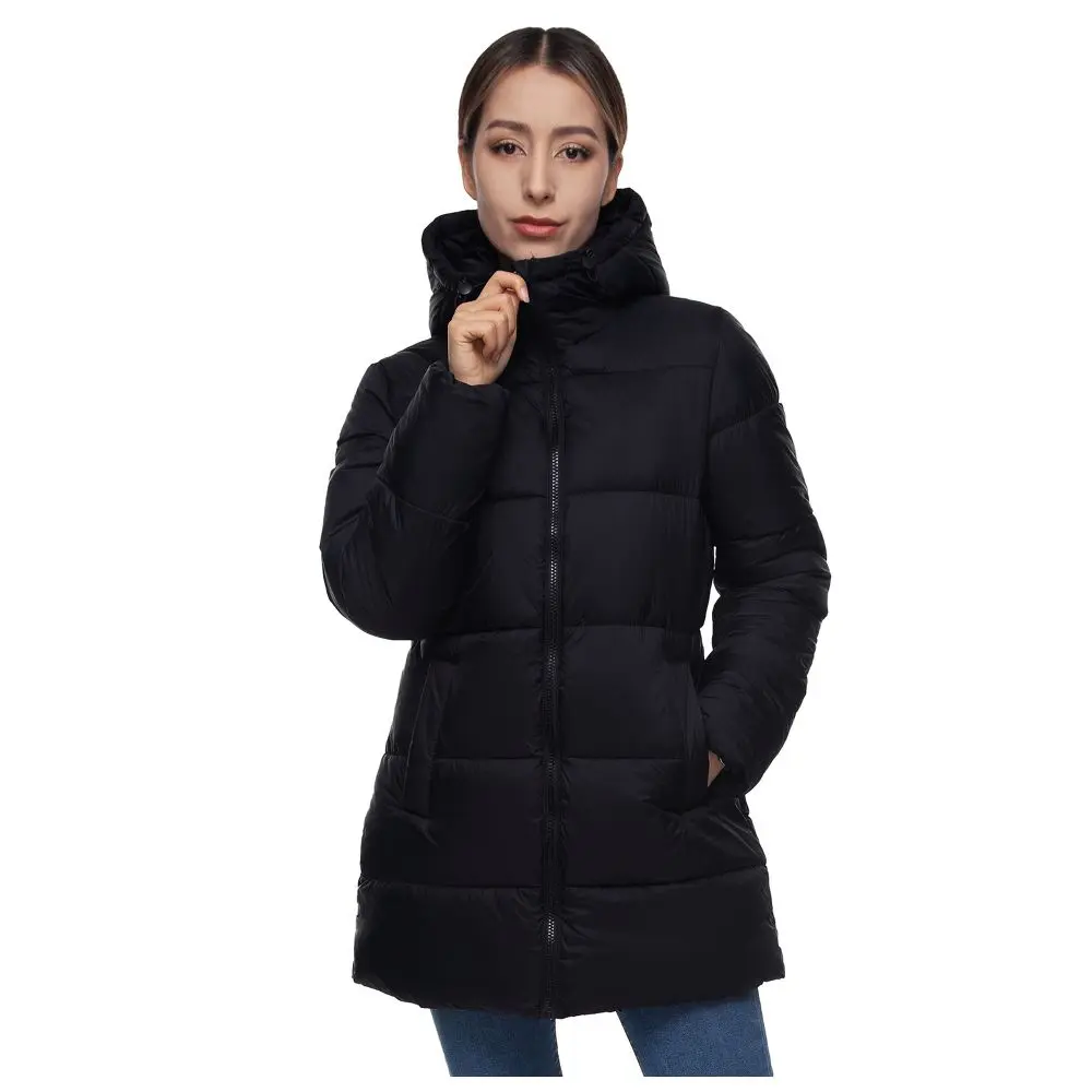 ROKKA&ROLLA Women's Chic Quilted Long Puffer Coat, Lightweight Insulated Polyester Fabric Winter Wear with Adjustable Hood and Pockets