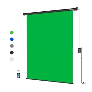 RAUBAY 5′ x 7.2′ Motorized Pull Down Green Screen (Blue/White/Grey/Black) Collapsible Wall-Mount Background for Professional Video Production, Chroma Key Backdrop for YouTube, TikTok, Streaming, Video Conferencing and more