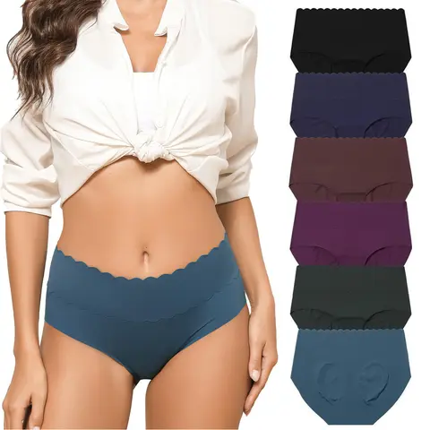 LEVAO Women's High Waisted Seamless Panties 6-Pack - Underpants, High Waisted Briefs, Lingerie for Women, 81% Polyester 19% Spandex Flex Blend, Seamless Garments, Lightweight Label-Free, Breathable Cotton Crotch, Full Coverage, Family Essentials (S-XXL)