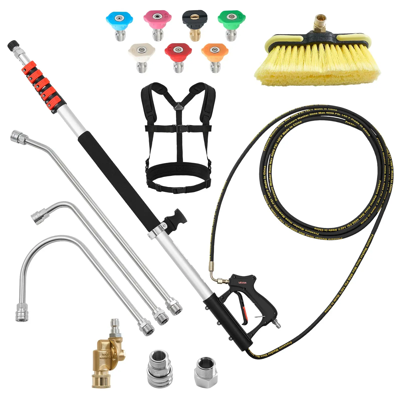 【summerfinds】VEVOR 25 FT Pressure Washer Telescoping Wand, with Power Washer Extension Wands & High Pressure Hose, Brush Head, 7 Nozzles, Hose Adapter, Upgrade Support Belt, Storage Bag, 4000 PSI for High Cleaning, Pressure Washer Attachment, Power Was
