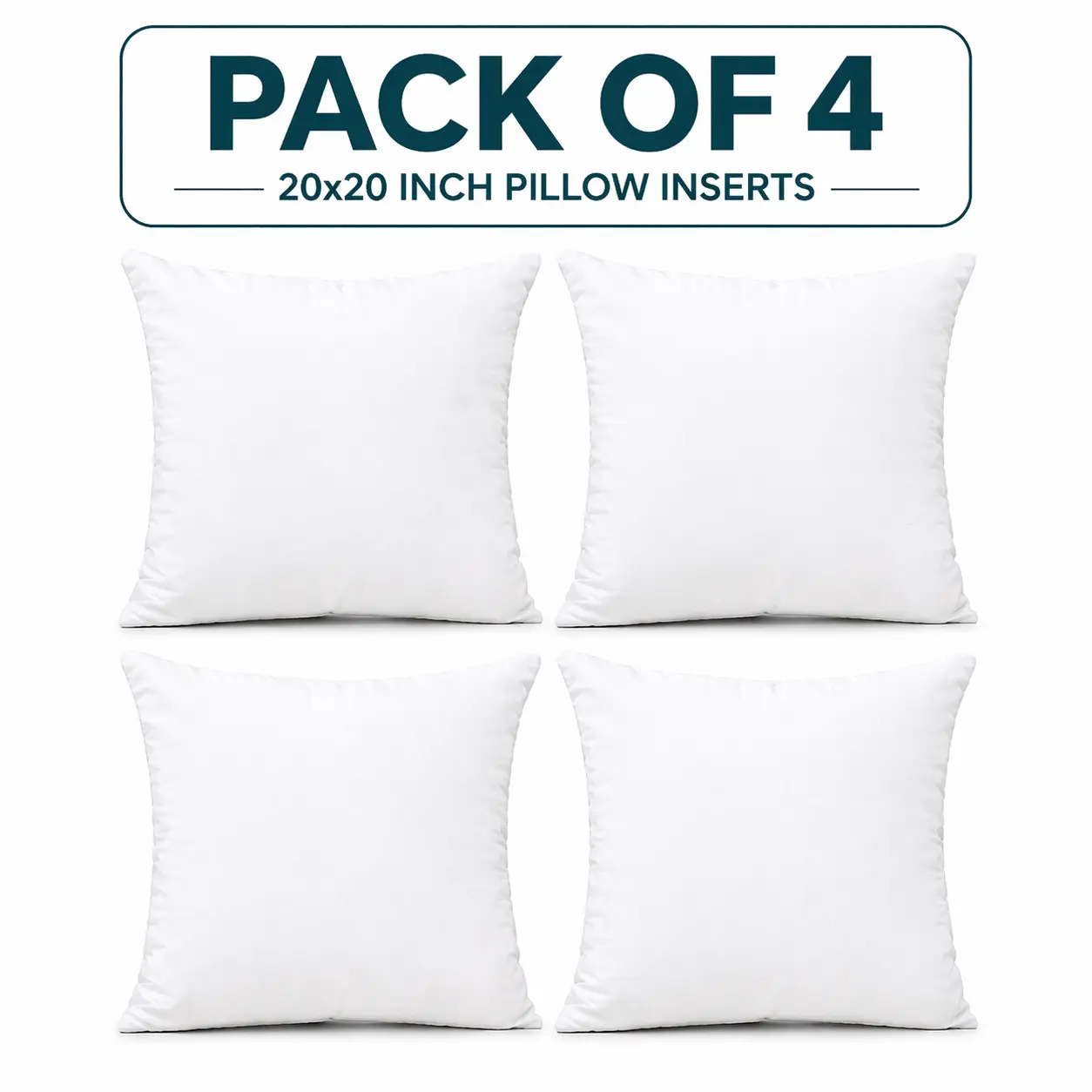 White Throw Pillow Inserts (4-Pack, 20in×20in) - 100% Polyester Ultra-Fine Fiber, 7D Low-Allergy Filling, Soft Fluffy Lightweight, for Home Decor, Aesthetic Home Decor, Living Room Accents