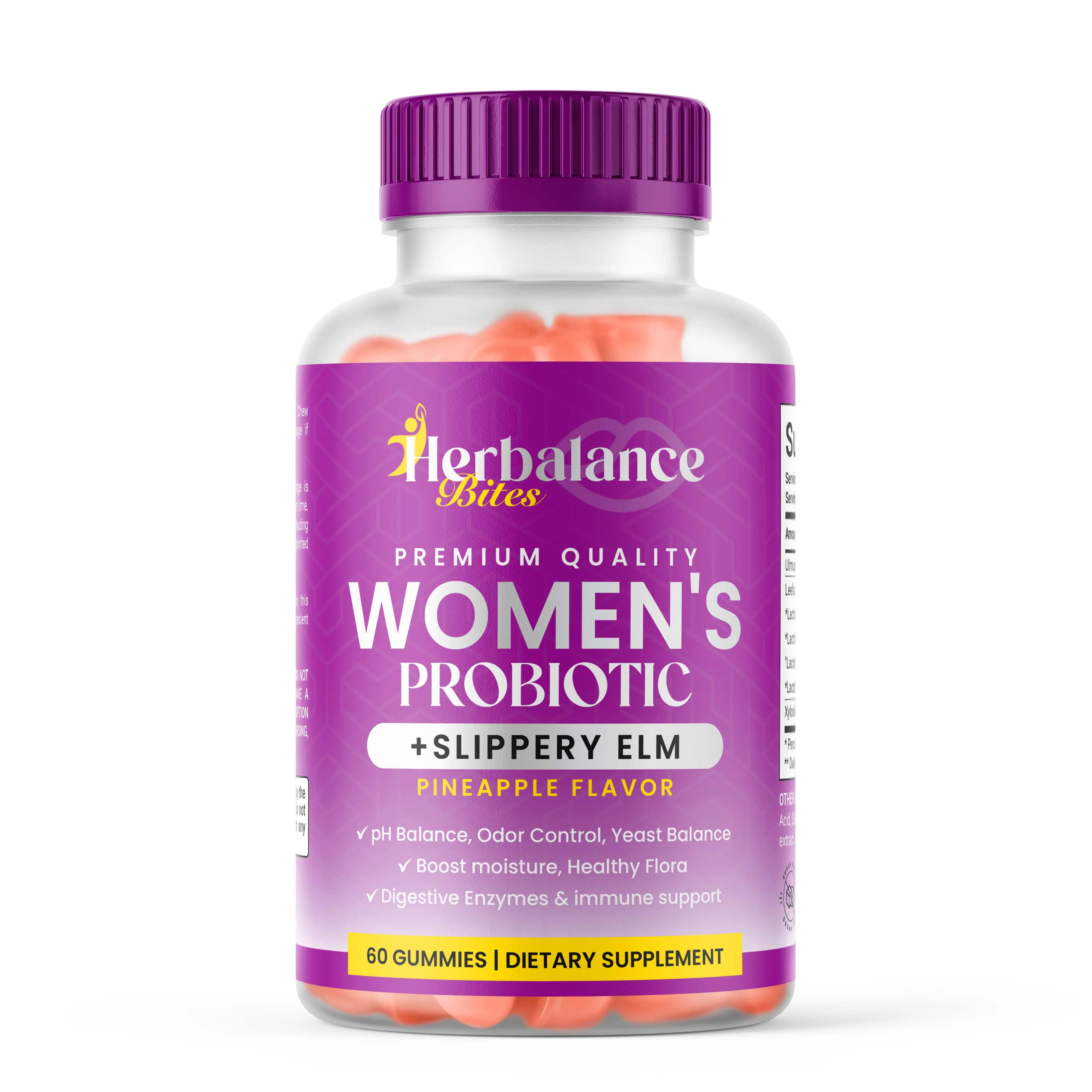 Herbalance Bites Premium Feminine Balance Gummies Sugar Free Multivitamin Gummies for Women PH Balance Vitality & Gut Health Support Pineapple Flavor 60 Count
