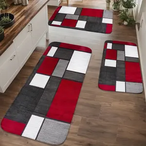 1/2/3pcs, black, white geometric patchwork flat print pattern, home décor, home mat set, Home Decorative Rug, Kitchen area rug, suitable for kitchens, soft and thick entrance rug, non-slip bottom for easy cleaning