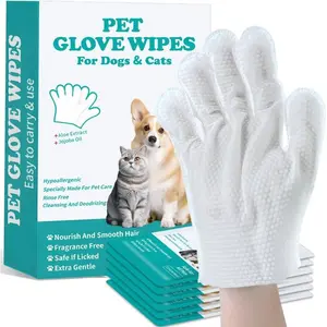 6-Count Pet Cleaning Deodorizing Glove Wipes, Rinse-Free Disposable Bathing Wipes, Hypoallergenic Unscented, Quick-Dry Grooming Wipes