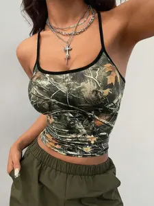 Women's Camo Print Tree Print Crop Tank Top Camisole Tops, Casual Sleeveless Cropped Top for Daily Wear, Ladies Clothes for All Seasons, Womenswear