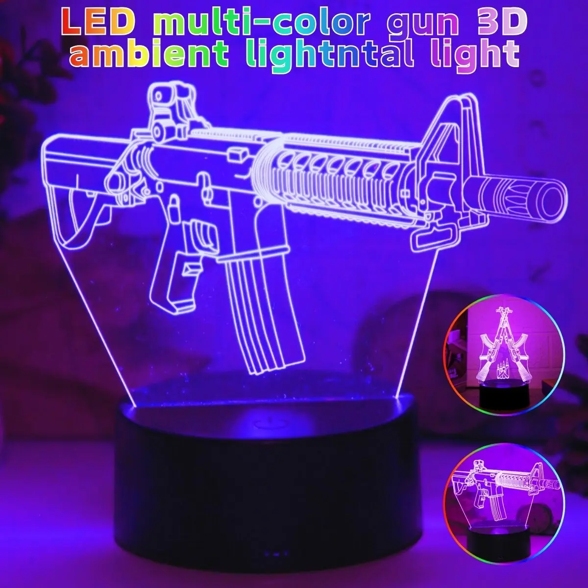 Modern Creative Gun 3D Night Light, USB Powered Touch Seven Color Gradient, LED Desk Lamp, Decorative Atmosphere Lamp, Led Atmosphere Lamp for Bedroom, Living Room, Office, Led Ambient Light, Led Decoration