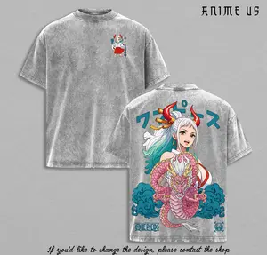 Yamato One Piece Anime Tee Oni Princess Dragon Power Aesthetic Streetwear Vintage Washed Graphic Shirt Unisex Oversized