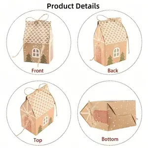 32pcs Mini Kraft Paper Gift Boxes with Gingerbread House Design - Brown & White Christmas Party Favors, Wedding Favor Boxes, Candy & Biscuit Packaging with Twine Closure, Bulk Holiday Decorations (Tree-Shaped Boxes), Christmas Treat And Cookie Boxes, Chri
