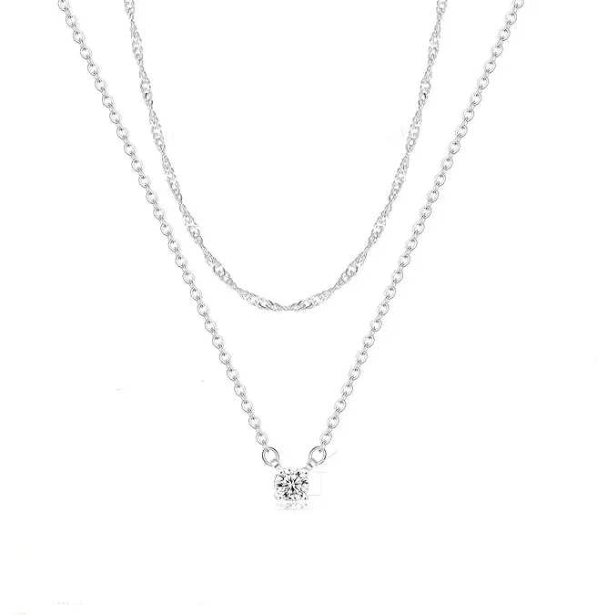 Tewiky Double layer Dainty Choker Necklace Simple CZ Jewelry Necklaces for Women Trendy Gifts For Mother‘s Day