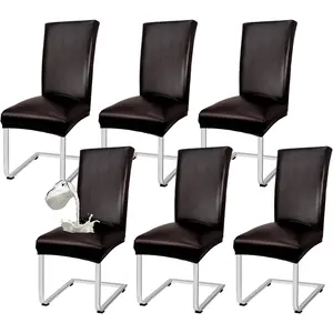PU Leather Dining Chair Covers Removable   Chair Covers for Dining Chairs Set of 6, Stretchy & Soft High  Kitchen Chairs Cover Protectors (Dark Brown)