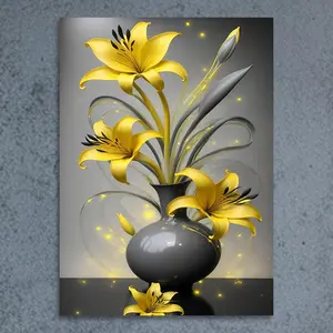 Vibrant Yellow Lily Theme Canvas Wall Artwork - Wood Framed Print Painting, Suitable for Women’s Indoor Luxury Decor (Bedroom, Living Room), Made in USA with Hanging Hardware, Home Decor Poster