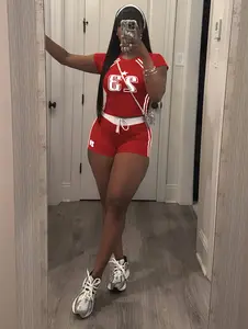 Women’s Two-Piece Tracksuit Set – Cropped Short-Sleeve Top & Shorts, Athletic Loungewear for Summer Casual Wear