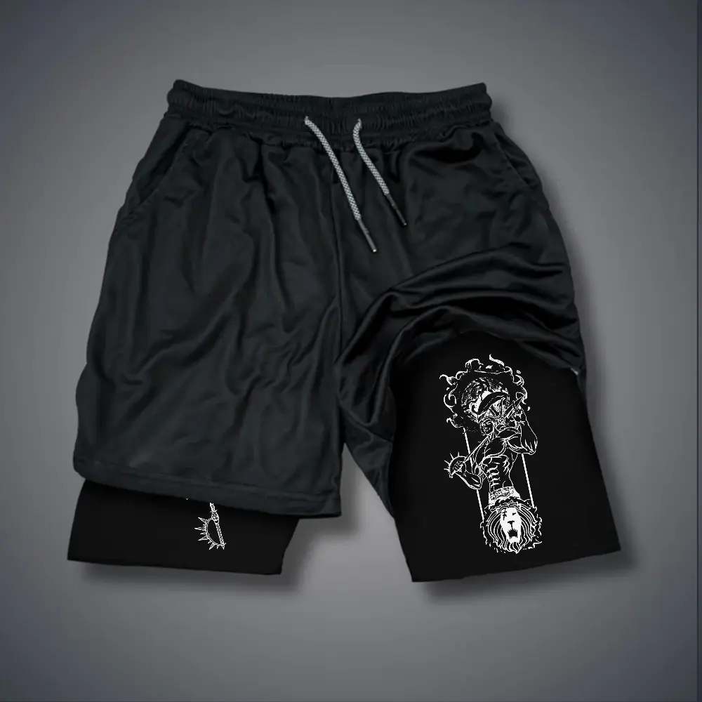 The Seven Deadly Sins Double-Layer Sports Shorts Graphic Shorts Black Shorts Camo Shorts Streetwear Shorts Men Outfits Men Short Shorts Vacation Outfits Shorts