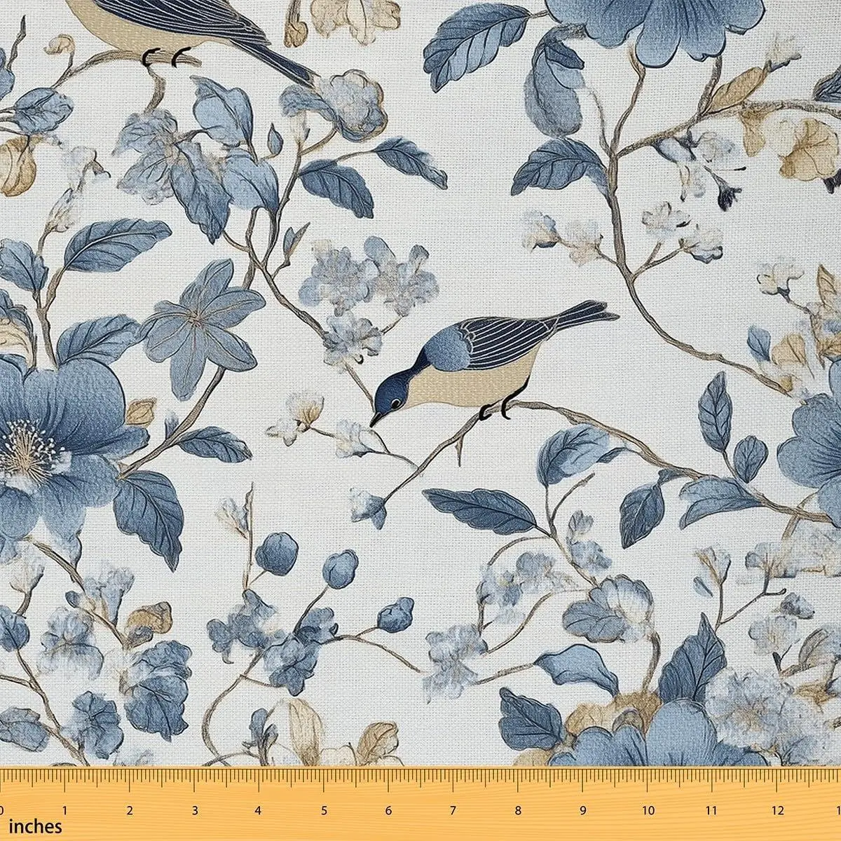 Hummingbirds Flannel Fabric Soft,Watercolor Floral Upholstery Fabric Chairs Sofa,Garden Flower Decorative Fabric,Blue White Decor Quilting Sewing,Not Stretchy