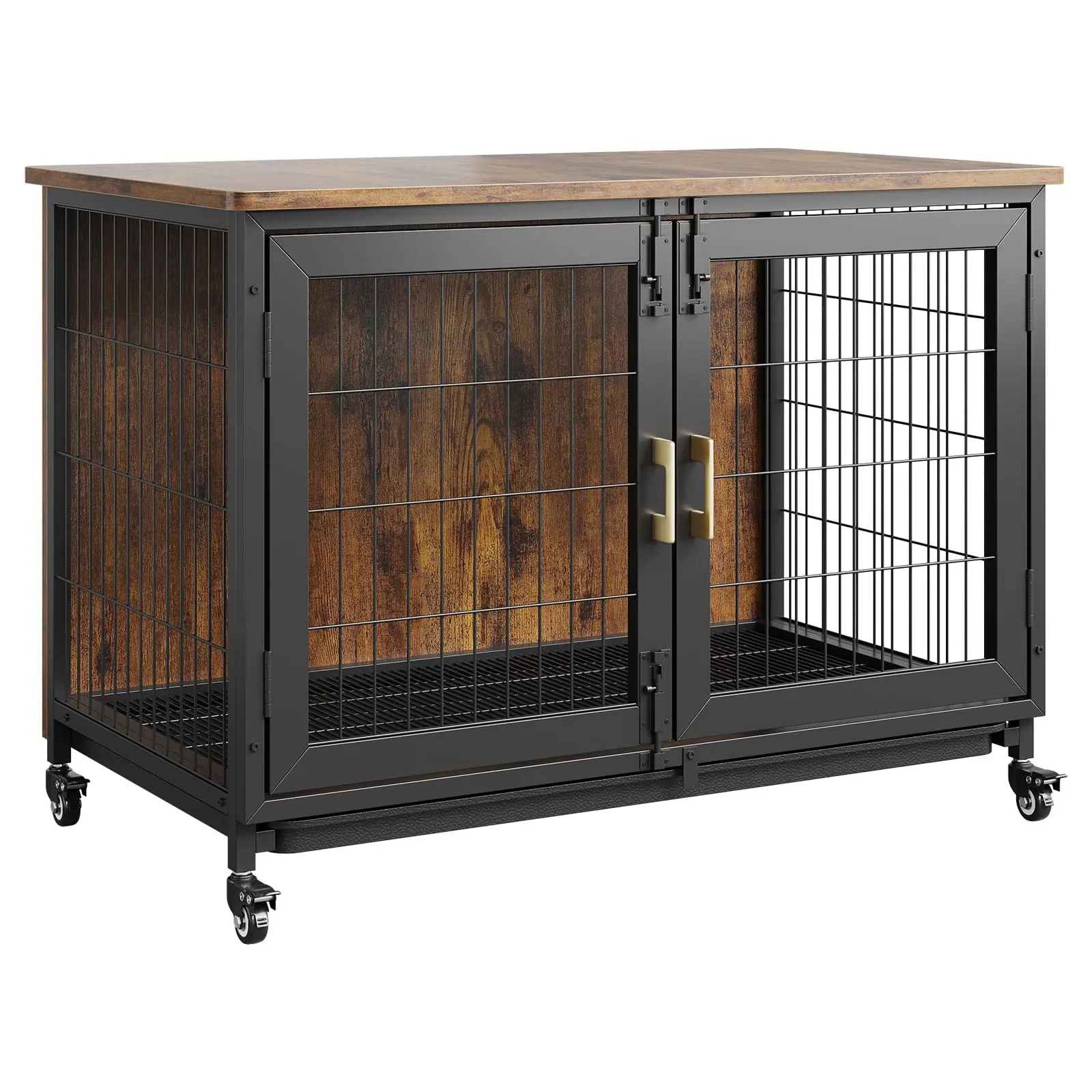 Dog Crate Furniture Wooden Dog Kennel with Double Doors, Escape-Proof Decorative Dog Crates for Anxious Dogs Dog Cage for Small/Medium/Large Dogs