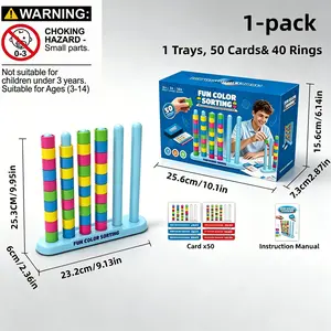 STEM Fast-Paced  Color Sorting Stacking Puzzle Toy for Kids Ages 3-8, Color Stack Challenge Game, with 2 Stacking Trays, 50 Double-Sided Challenge Cards& 80 Rings, Educational Brain Teaser Matching Activity, Indoor Outdoor Party Play Gift for Boys Girls