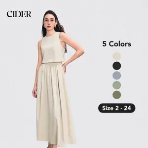 Cider [5 colors, size 2-24] Round Neck Crop Tank Top with Ruffled Maxi Skirt, Cute Office Outfit