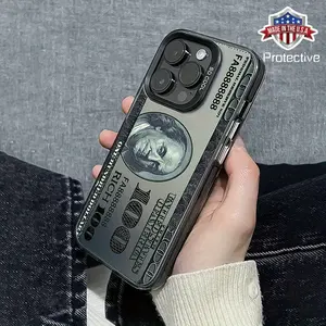 1 new 100 dollar bill pattern mobile phone case, suitable for iPhone 16 15 14 13 12 11Pro Max mobile phone protective case, 8 7 Plus, creative boy black mobile phone case birthday Christmas gift Halloween gift boyfriend gift to father family friends