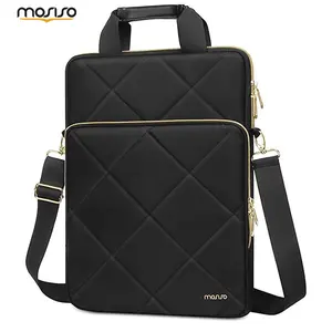 MOSISO Vertical Laptop Shoulder Bag, 13.3/16 inch Rhombus Quilted Computer Messenger with Front Pocket, Handle & Belt, Padded Fleece Lining & Trolley Strap, Unisex for men women, Work/Travel/School, Fits MacBook/Surface/HP/Dell, Gift