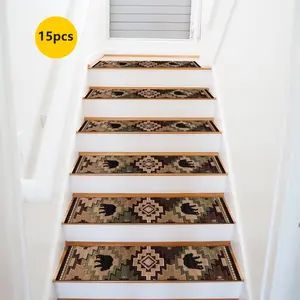 Non-Slip Stair Carpet, Step Protection Carpet, Decorative Bordered Stair Mat, Geometric Pattern Rug for Home Decoration & Bedroom Accessories - Suitable for Indoor, Outdoor Stairs & Multiple Scenarios