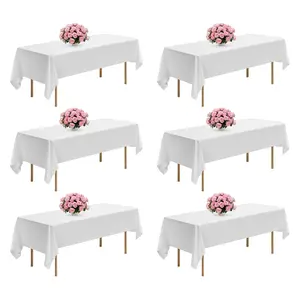 VEVOR White Tablecloths for Rectangle Tables, 6 Pack, 60 x 102 Inches, Reusable and Machine Washable Table Clothes, Wrinkle-Resistant Polyester Fabric Table Covers for Wedding, Party, Banquet