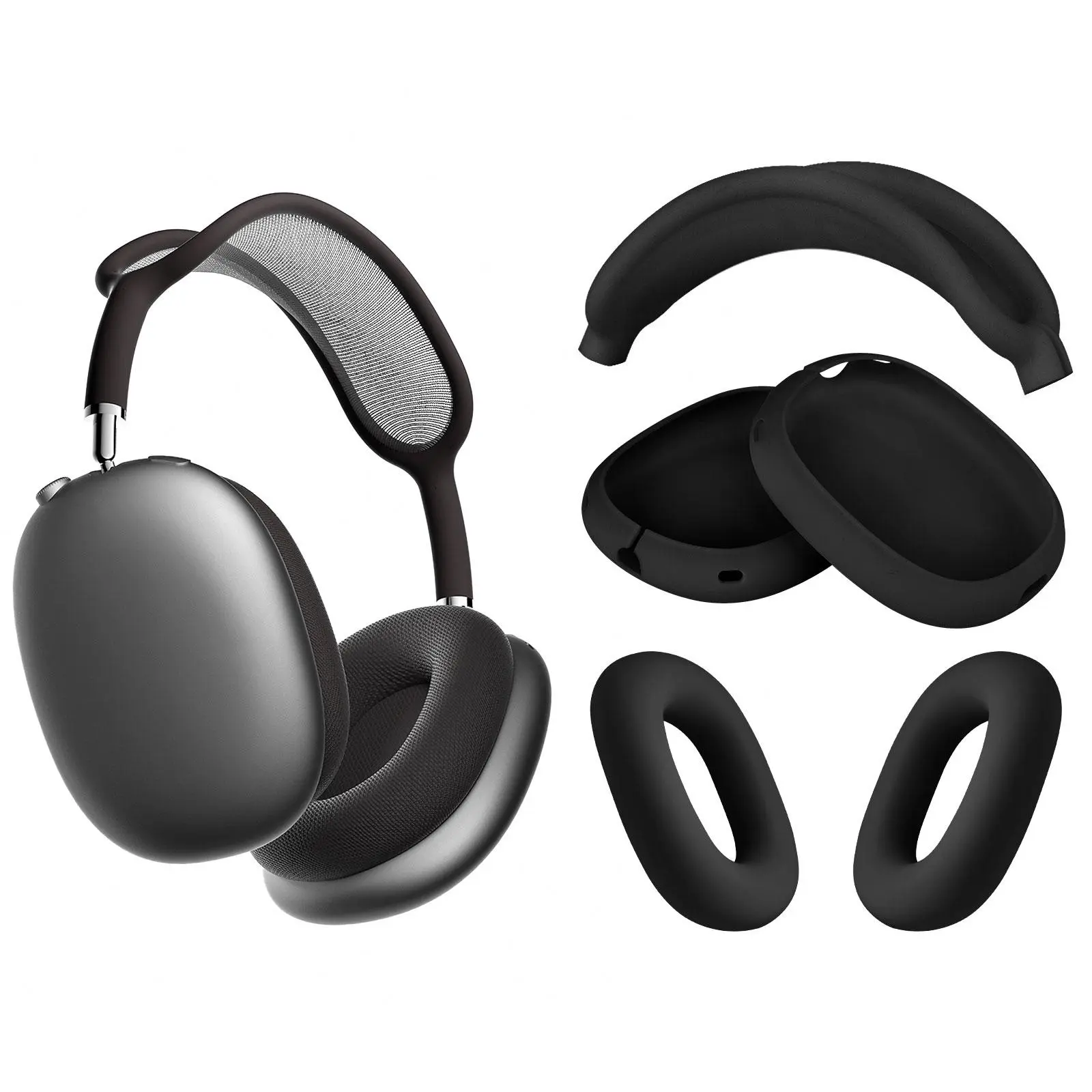 VISOOM 3-in-1 Silicone Case Set for Apple AirPods Max (2020/2024) Wireless Headphones, Includes Ear Covers & Headband Wrap, Supports USB-C/Lightning, Soft Durable Anti-Scratch Dustproof Audio Charging Port Protection