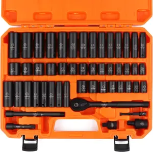 50 Pieces 3/8" Drive Impact Socket Set, 5/16"-3/4", 8-22MM, SAE/Metric, 6 Point, CR-V, Includes Extension Bar, Adapter, Universal Joint Tool