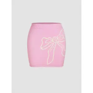 Cider [size 2-10] Mid Rise Bowknot Graphic Knitted Mini Skirt