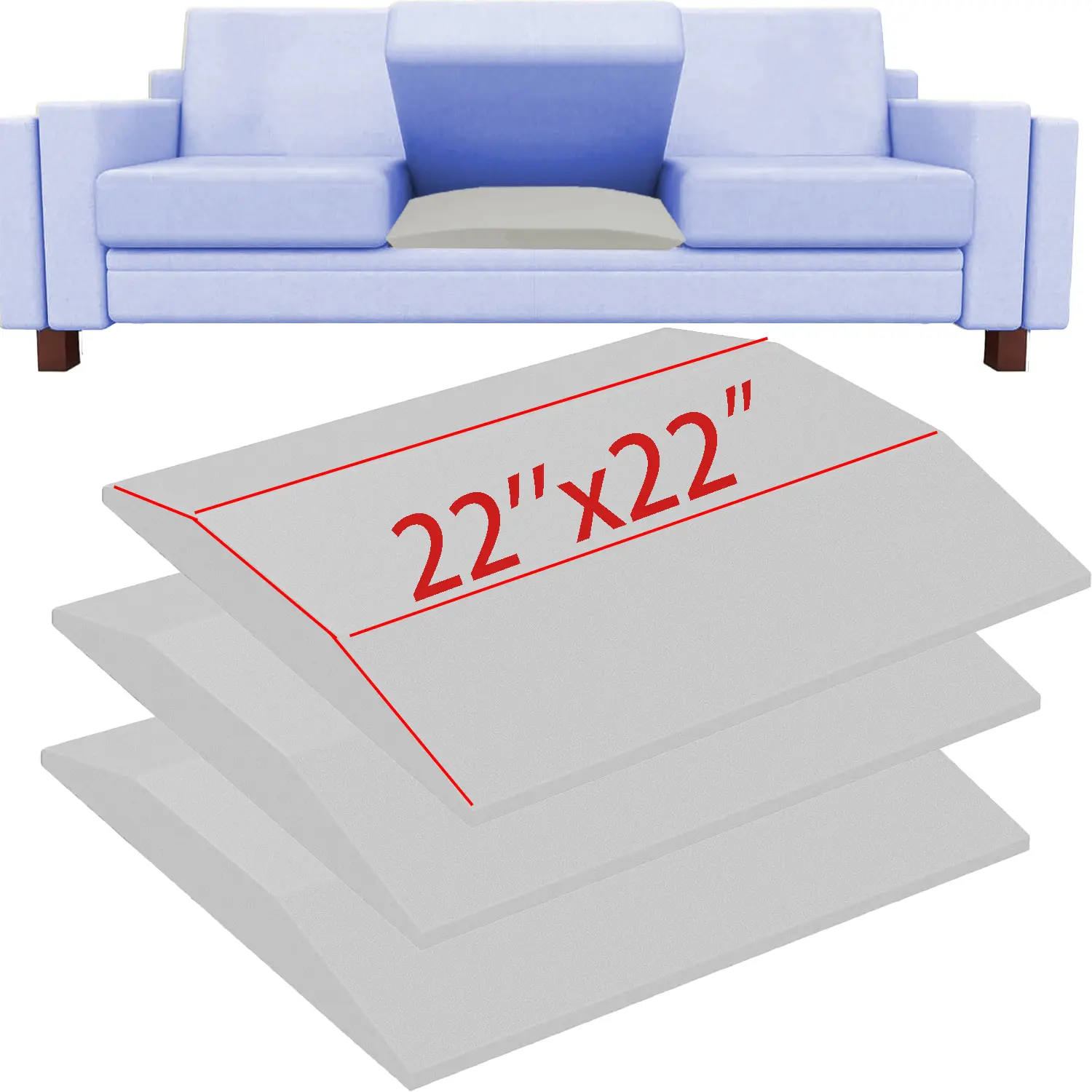 40D Trapezoidal High-Density Sponge Sofa Support Pad, Couch Seat Pad, designed to solve sunken seat problems. Insertable high-resilience sofa pad, repairs sofa indentations to improve comfort. Dimensions: 22"X22"x2". Black/Gray, Durable Cushions