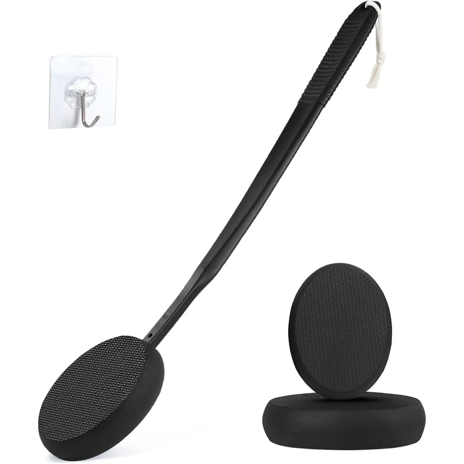 19-Inch Long Handle Lotion Applicator for Back, Smooth Personal Bath & Self Tanner Tool Set with 7 Removable Non-Absorbent Pads & Rubber Grip, Gift, Brush, Eva Pads, Manual Apply