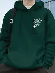 Men's Spider Print Graphic Drawstring Hoodie, Casual Pattern Design, Perfect Gift for Friends and Family, Fashion Street Style Hooded Sweatshirt, Long Sleeves