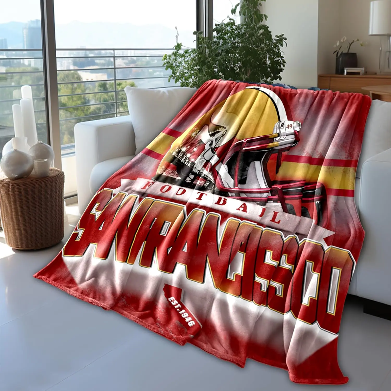 San Francisco Football Team Classic Sherpa Layer Warm Soft Flannel Throw Blanket 60X50 Inches Perfect for Football Fans Gifts
