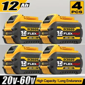 4Pack/ 2Pack/ 1Pack 12.0Ah 20V/60V Replacement for Dewalt 60V Flex-Volt MAX Battery DCB606 DCB609 DCB612 for Dewalt 20V/60V Cordless Power Tools