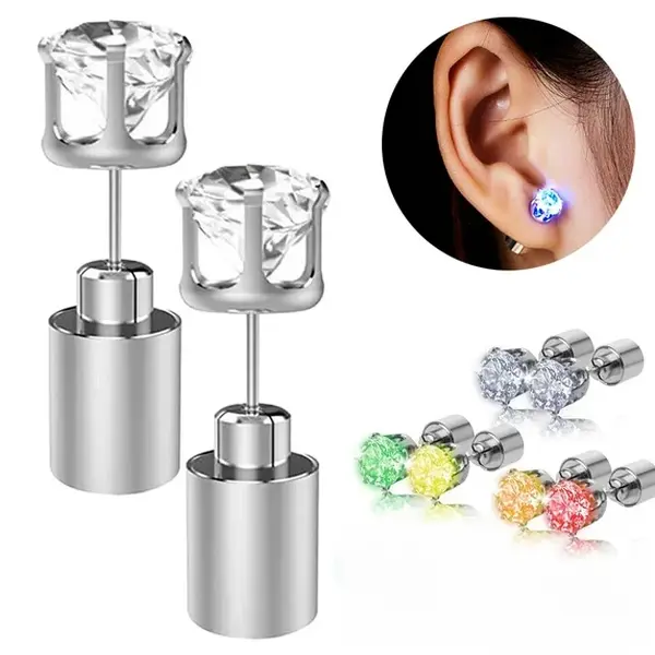 Changing Color LED Earrings,Light Up Stud Earrings,Glowing Diamond Pendant Earring,Unisex for Party Birthday Night Out Disco Halloween Christmas (3 Pairs)