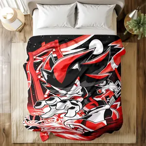 Shadow the Hedgehog Dynamic Printed Flannel Cozy Blanket (Red & Black Graphic Style) - High-Energy Character & Urban Prints, Soft & Skin-Friendly, Durable & Quick-Drying, Machine Washable, Multi-Size for Bed, Sofa, Perfect Gift for Sonic Fans