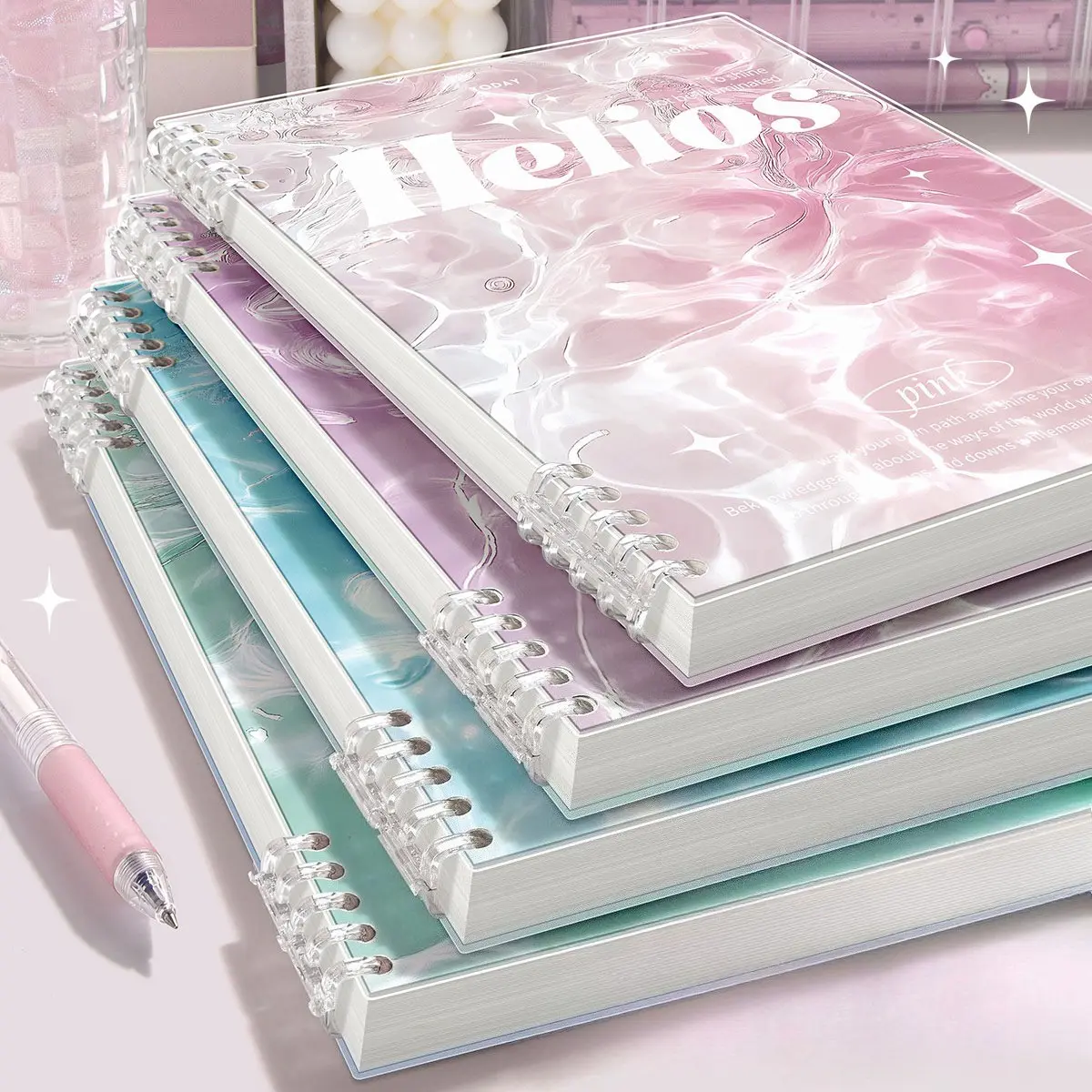 Spiral coil notebook, Spiral notebooks, with water-pattern cover, available in A5 and B5, thick smooth paper for pens and highlighters, perfect for school notes, planners, journaling, desk organization and student essentials, Stationery Office Supplies